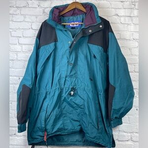 Vintage CB Sports Anorak Jacket Teal Black Colorblock Pullover Men’s XL
